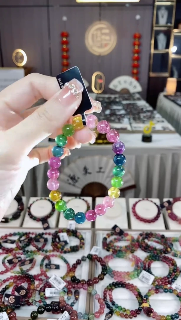 未镶嵌老矿碧玺色标彩虹单圈手串8mm+碧玺dan多样性发货一条