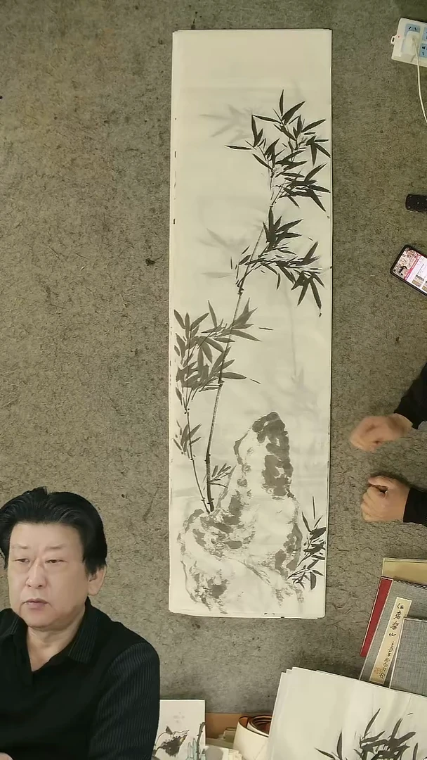 国画四尺对开  墨竹条屏 34*138cm