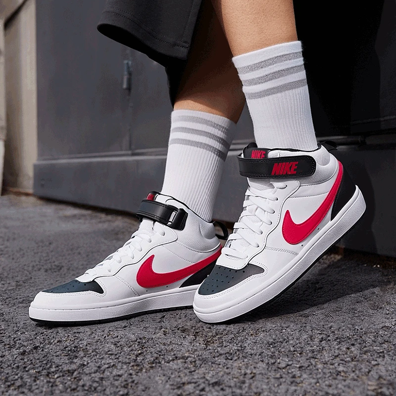 Nike耐克板鞋女鞋新款COURT中帮耐磨运动鞋时尚复古魔术贴休闲鞋