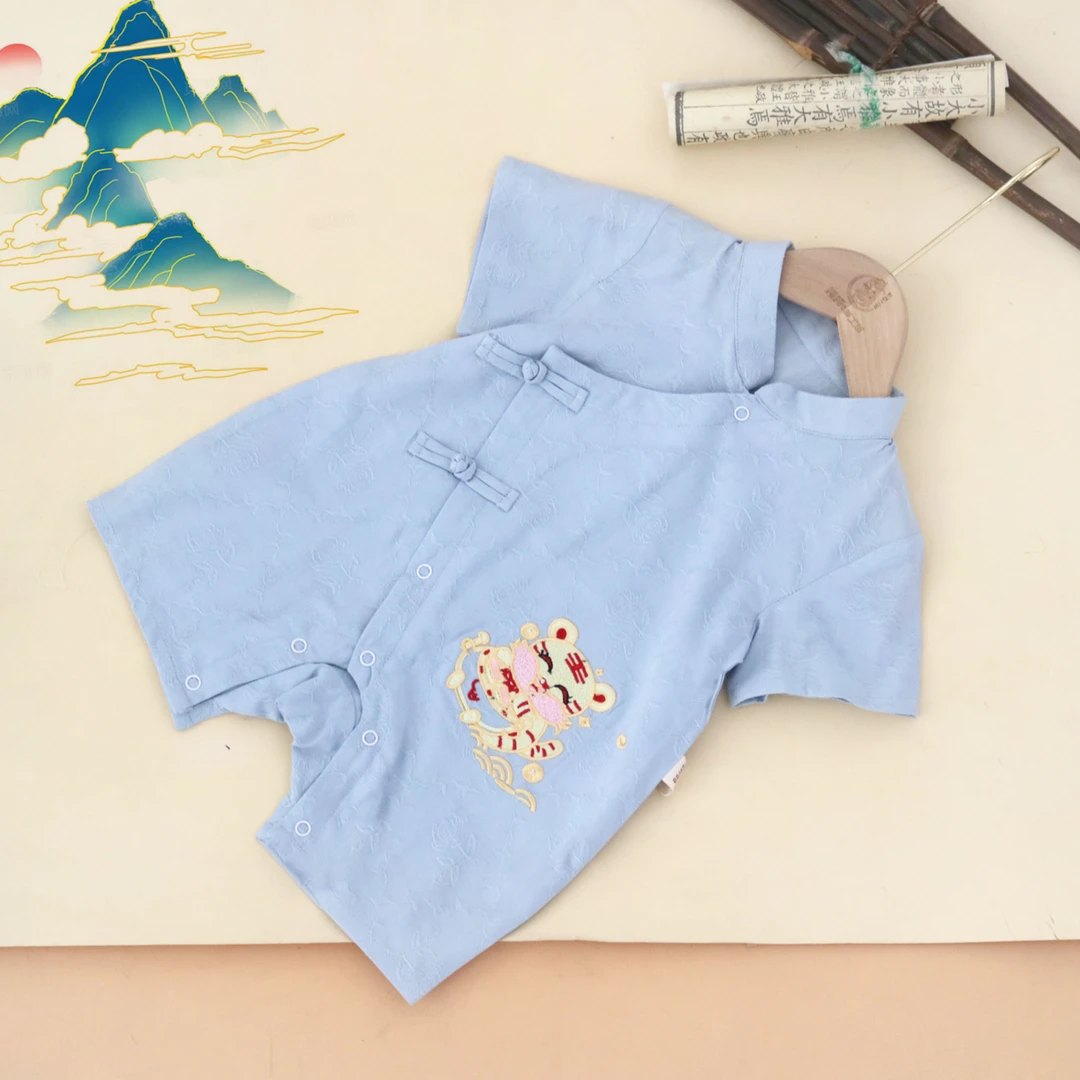 妈妈的手工坊婴儿男女宝宝中国风短袖哈衣爬爬服汉服外出抱衣