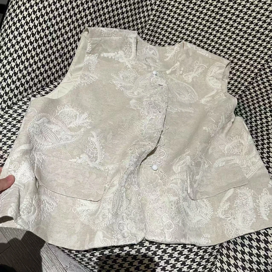 【大L】重磅外贸进口高奢重工设计师风百搭腰果花提花马夹MG25106