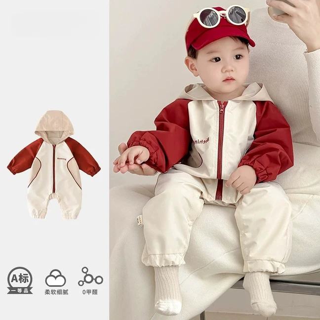 婴儿衣服春秋款2025新款幼儿连体衣春季男宝宝小月龄外出哈衣春装