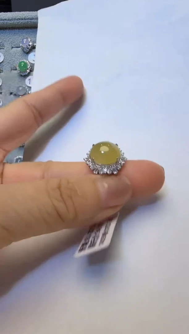 银S925镶嵌戒指翡翠925银镶缅甸A货翡翠戒指