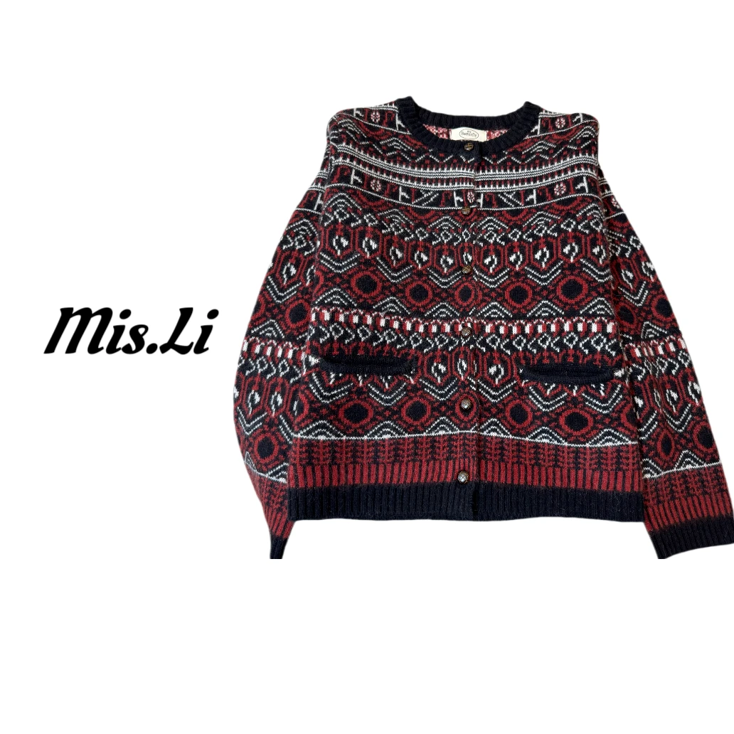 【费尔岛开衫】新款设计复古感毛衣圆领针织厚款女上衣均码