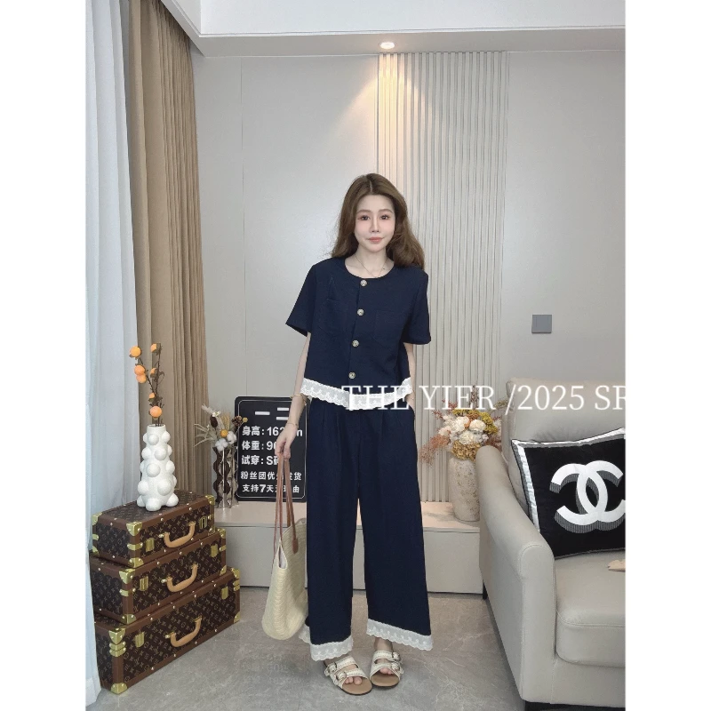 欧朵琦高级棉麻感小香风休闲套装 不缩水