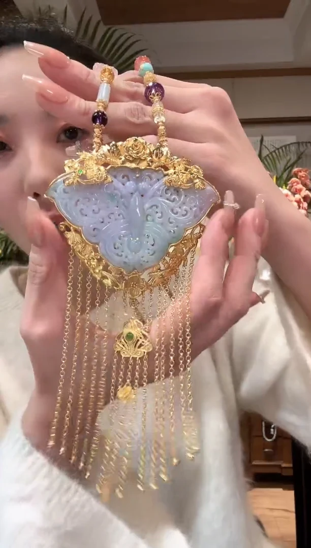 【闪购商品】翡翠颈饰银S925镀金镶嵌国风