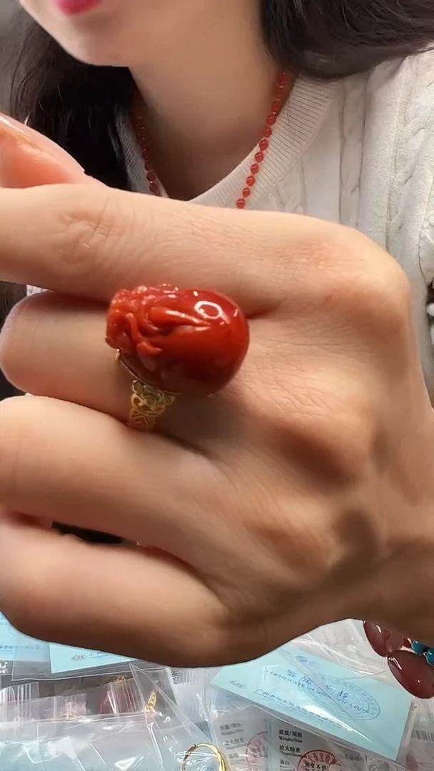 银S925镶嵌戒指南红玛瑙/貔貅款/原矿