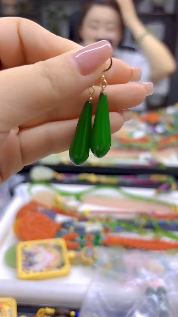 和田玉（碧玉）14K金镶嵌耳饰DIY款E74