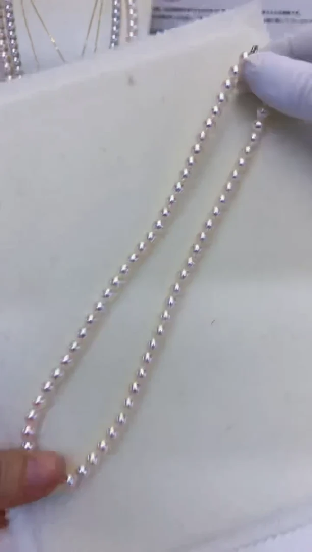 银S925镶嵌海水珍珠饰品6-6.5满珠链·奶奶的脸·近正圆