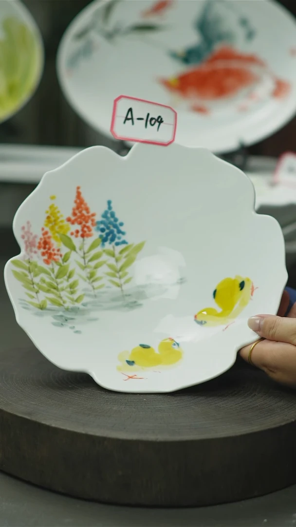 盘梅花碗陶瓷碗小鸡图A104