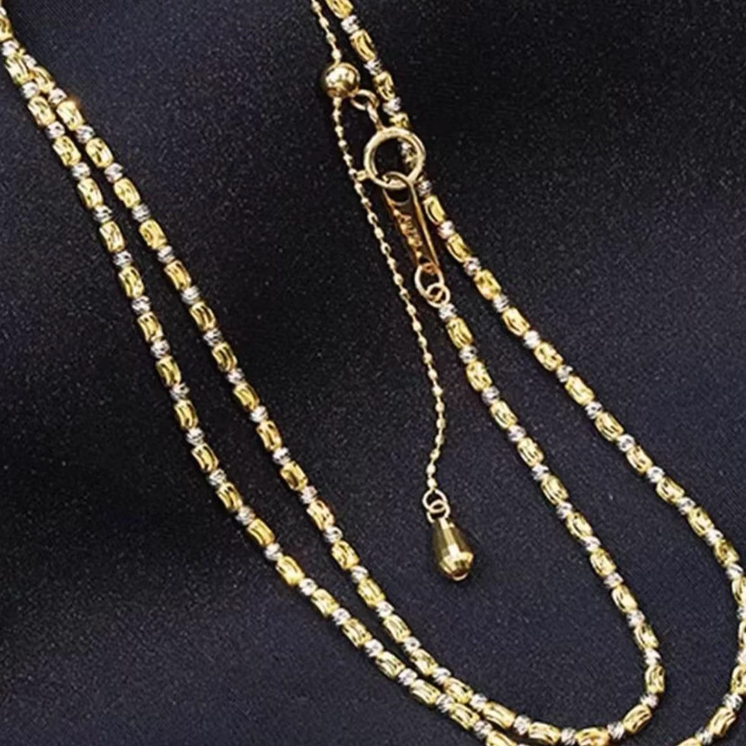 18K金20寸50cm双色波浪棍珠项链HNZ14873