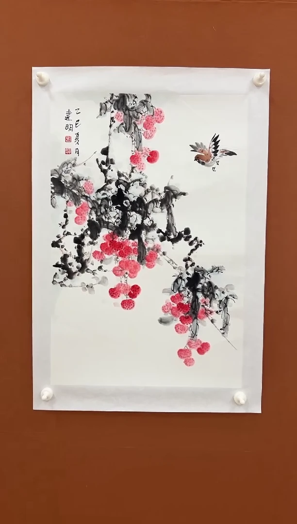 国画童建明四尺三开花鸟