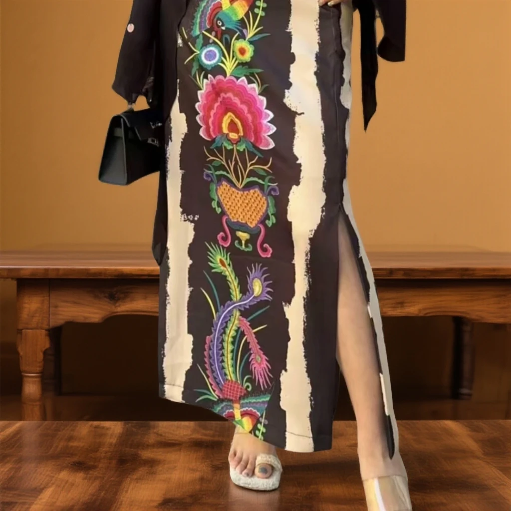 含香服饰【名族风】复古晕染工艺斜裁新中式斜裁显瘦半身裙