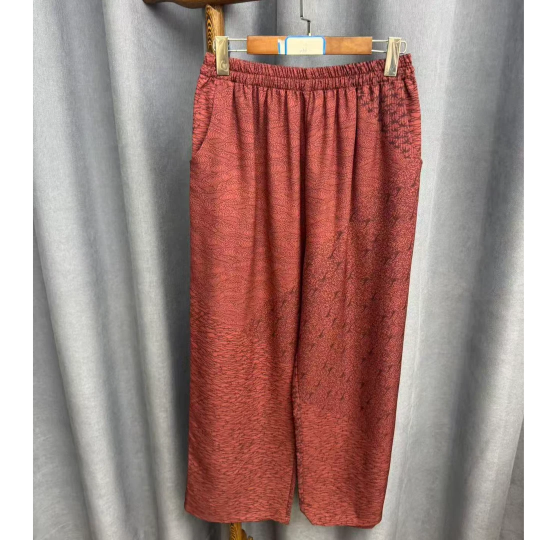 秋季新款简约百搭宽松桑蚕丝直筒长裤女H756