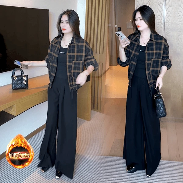 休闲百搭加绒加厚格纹短外套女2025秋冬新款小个子宽松洋气上衣潮