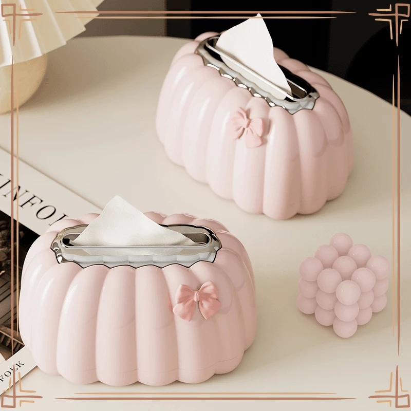 南瓜弹簧纸巾盒PTY家用创意抽纸盒办公客厅简约奶油风植绒【聚选】