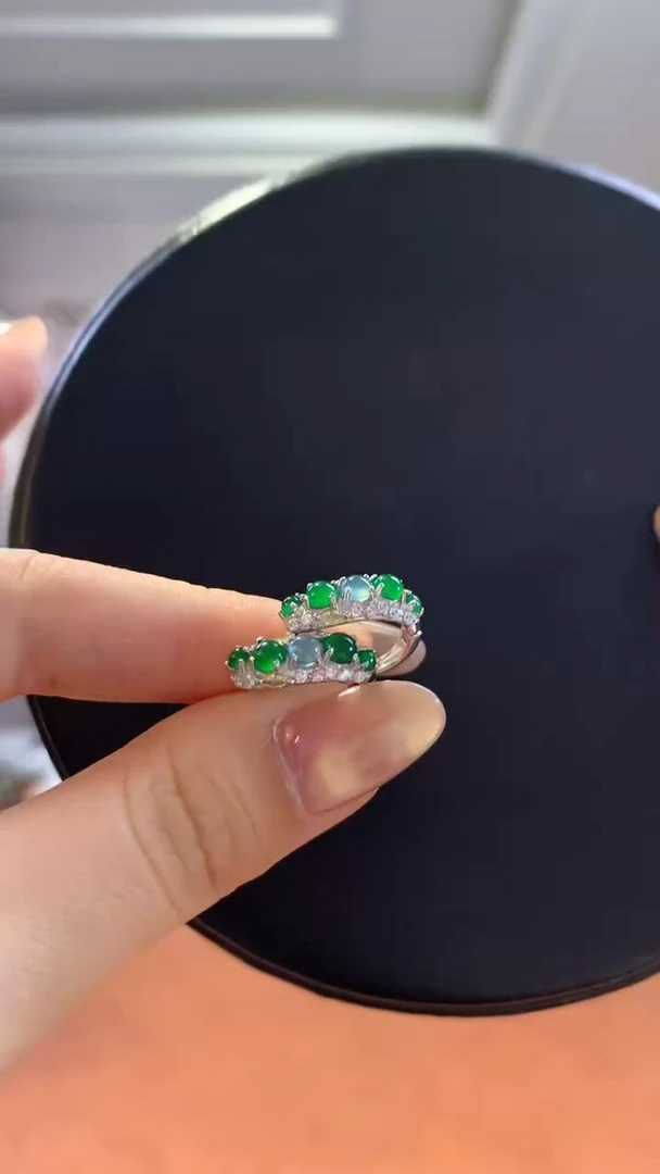 银S925镶嵌挂件翡翠翡翠耳饰