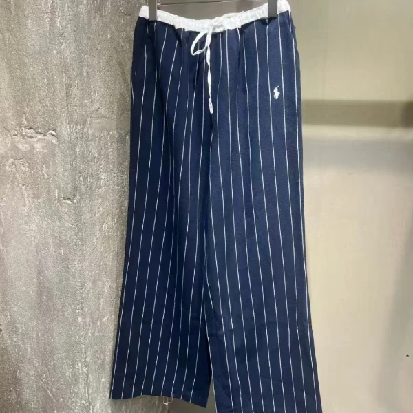 马时尚亚麻条纹裤直筒裤