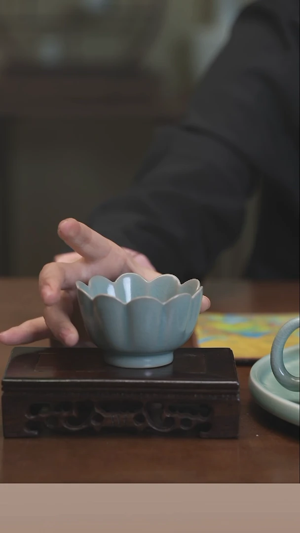 【闪购商品】清凉寺原产地仿古釉手工汝瓷莲花温碗杯