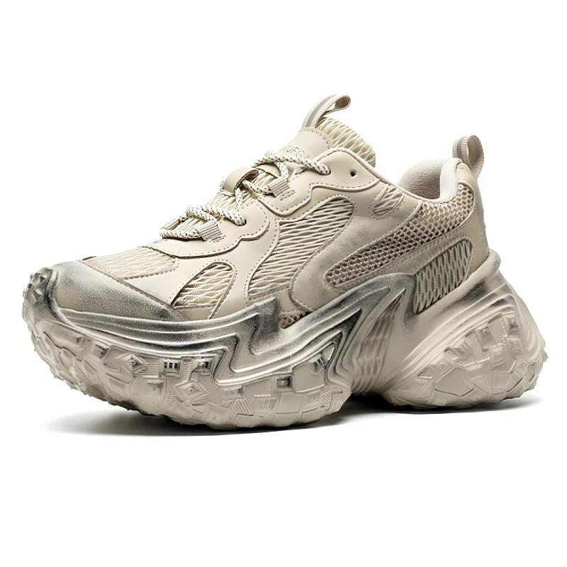 时尚情侣款老爹鞋厚底做旧高颜值增高运动鞋子女百搭网面休闲男鞋