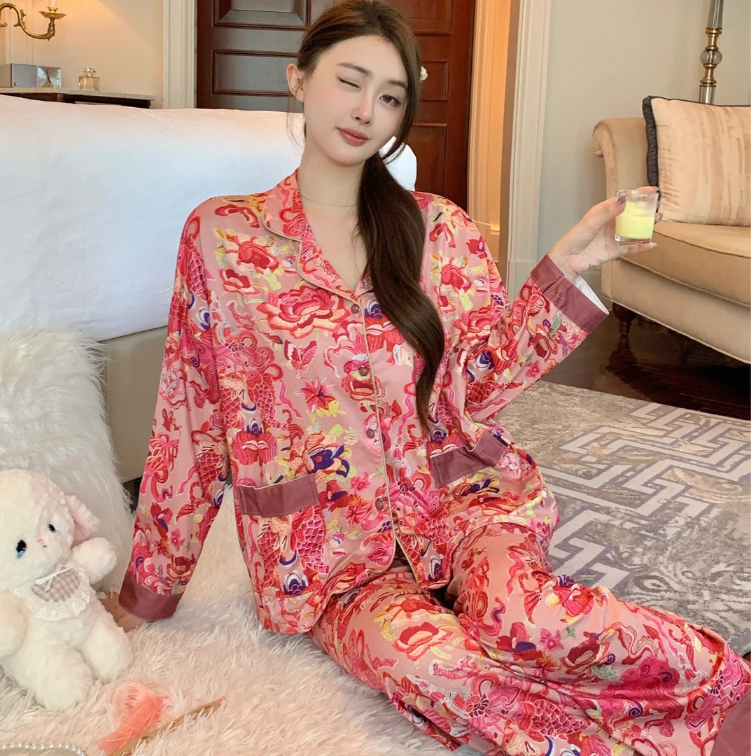 新中式国风春秋季百搭高级感睡衣女士轻奢气质印花家居服可外穿