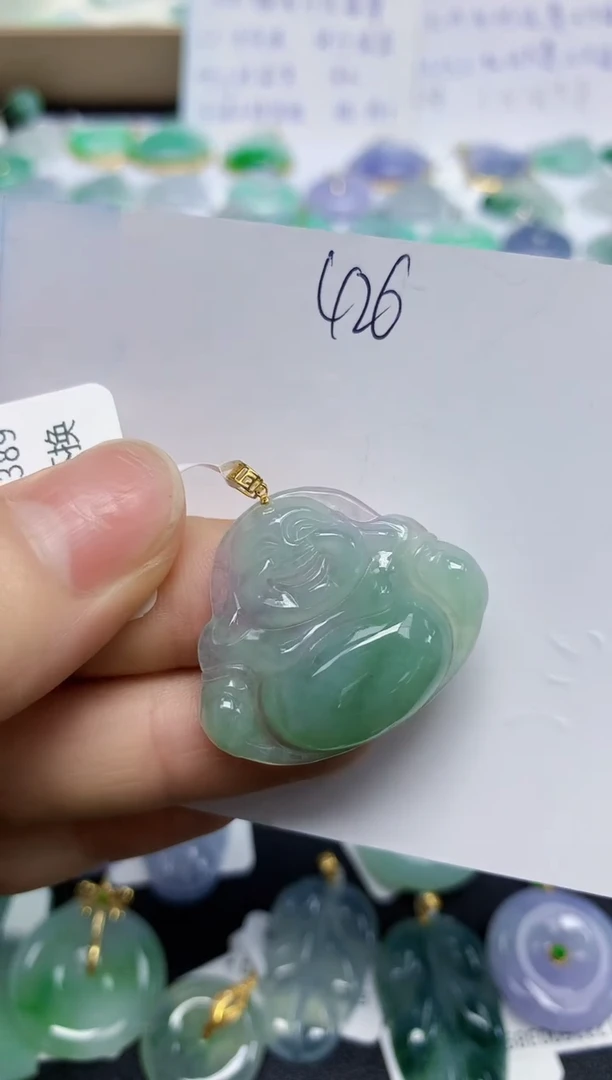 翡翠18K金镶嵌颈饰天然缅甸翡翠A货