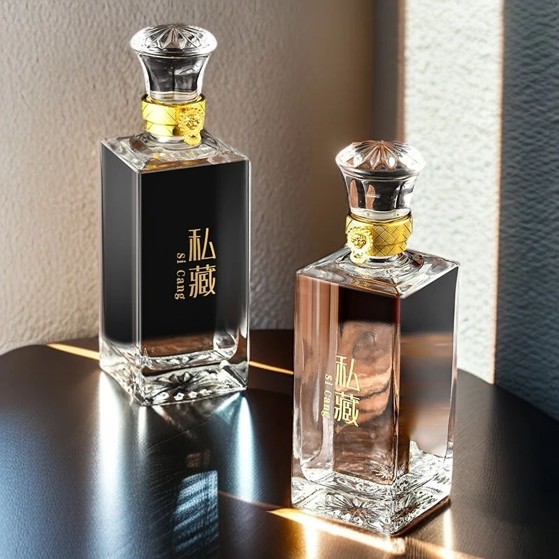 方形500ml高档白酒玻璃瓶泡酒储酒瓶子自酿分装瓶一斤装空瓶酒瓶