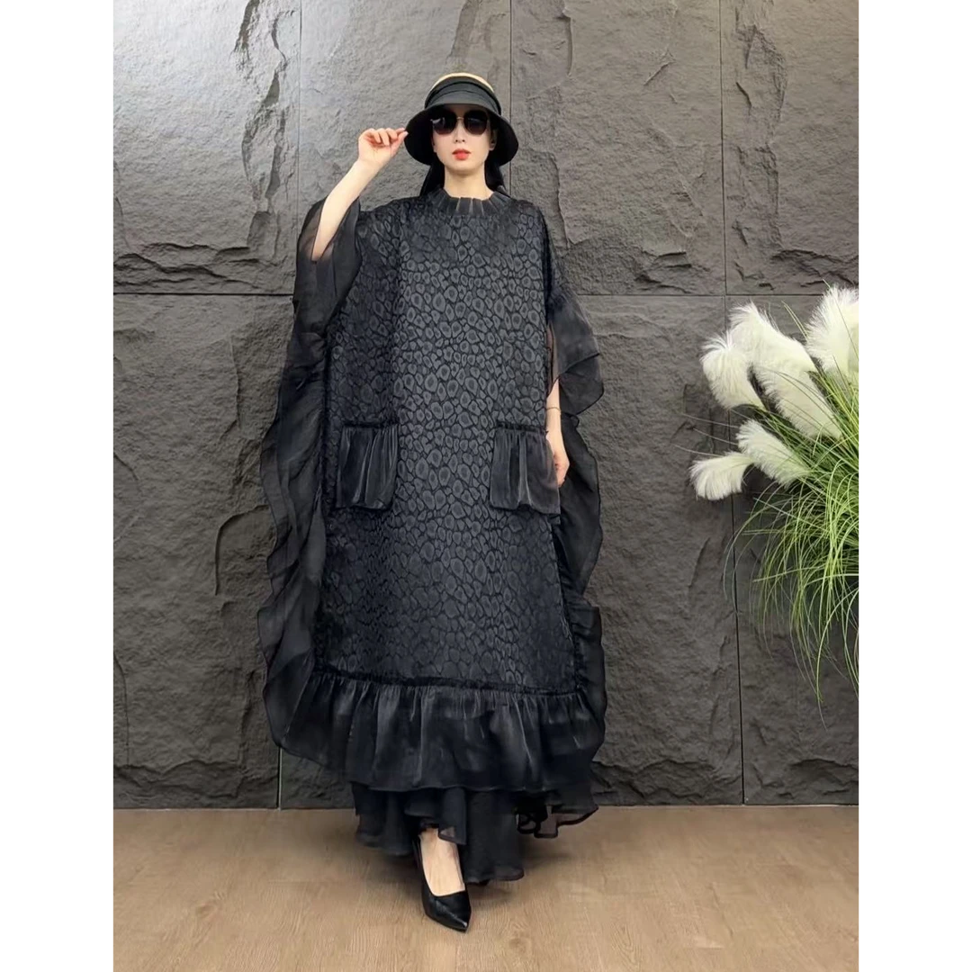 圆领时尚宽松复古套头夏季挂脖式连衣裙8546