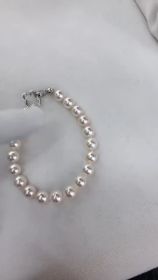 【闪购商品】海水珍珠手绳银S925镶嵌满珠手链7.5-8