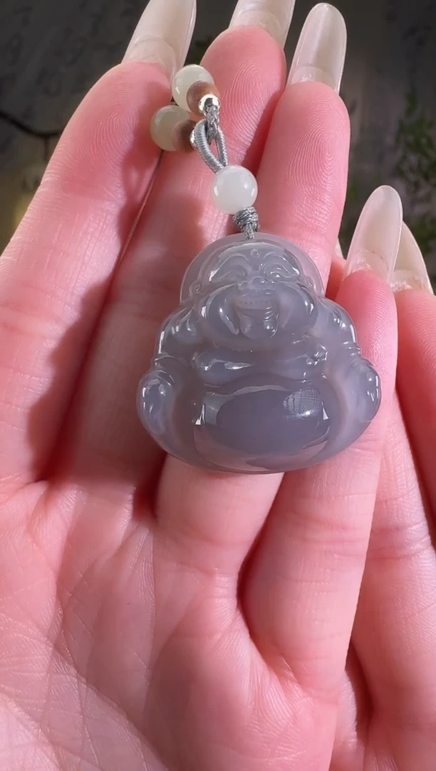 和田玉未镶嵌颈饰30烟紫佛公 p