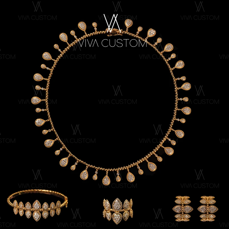 铜合金合成锆石耳饰 法式轻奢水滴花边套装G