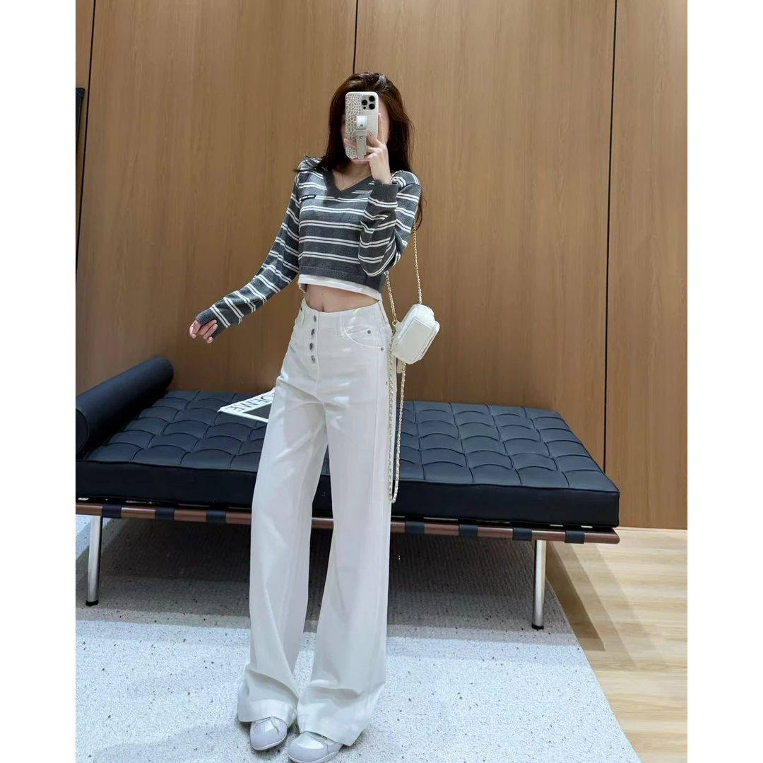 【SEVENWANG】25 | 白色排扣MN6直筒牛仔裤9728
