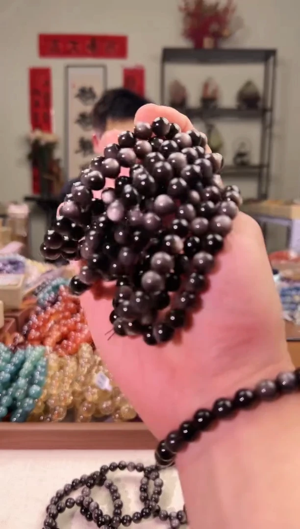 【闪购商品】黑曜岩手串未镶嵌8mm银曜石手串 （多样性发其一）