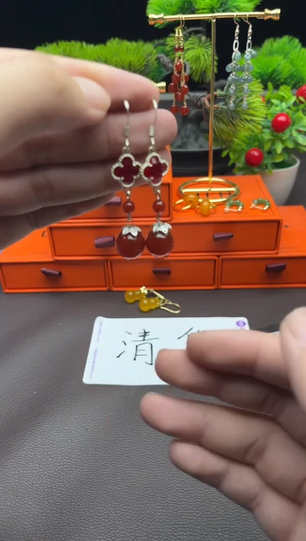 玛瑙/玉髓耳饰银S925镶嵌233