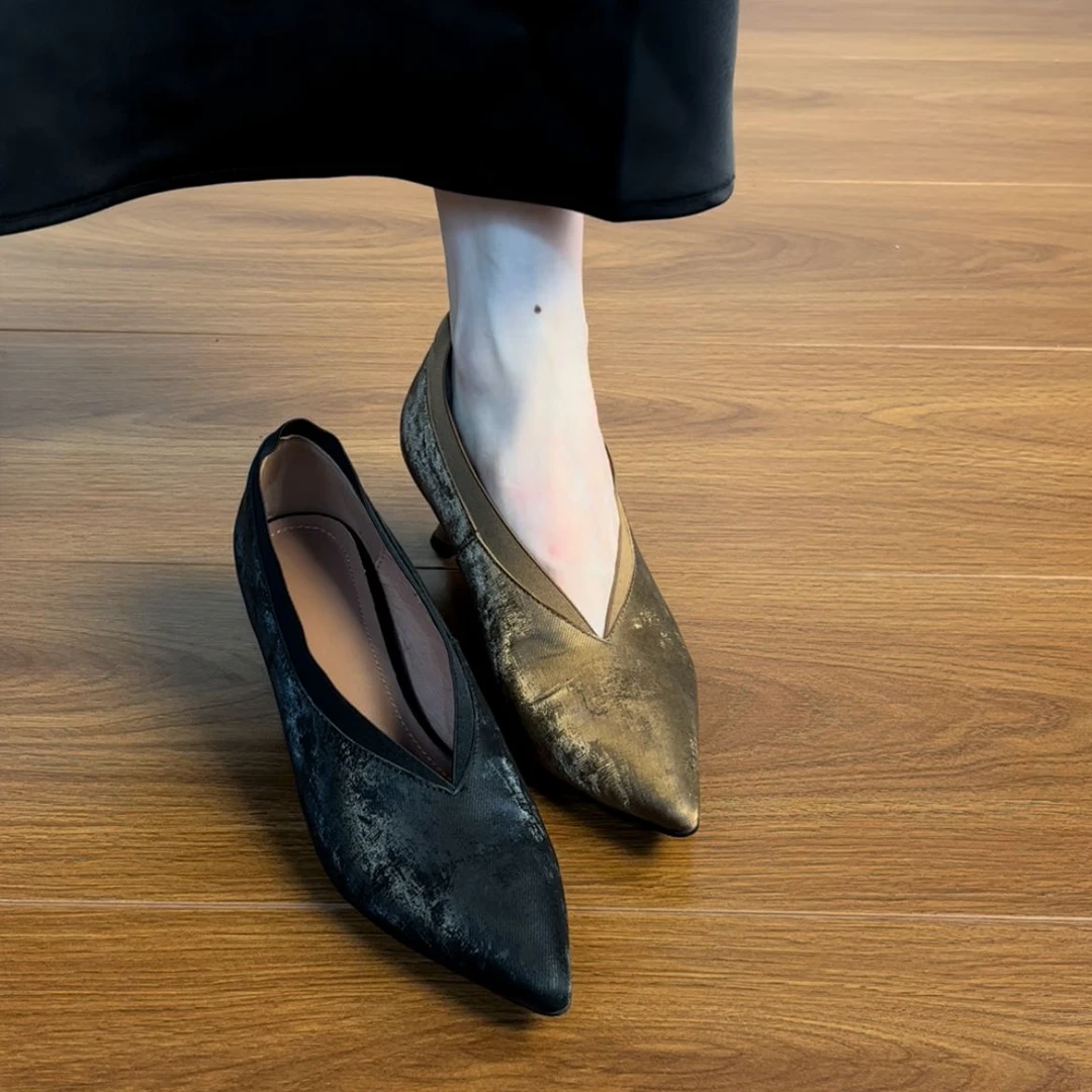 5CM头层牛皮新中式国风版奶奶鞋春夏法式复古尖头猫跟百搭高端鞋