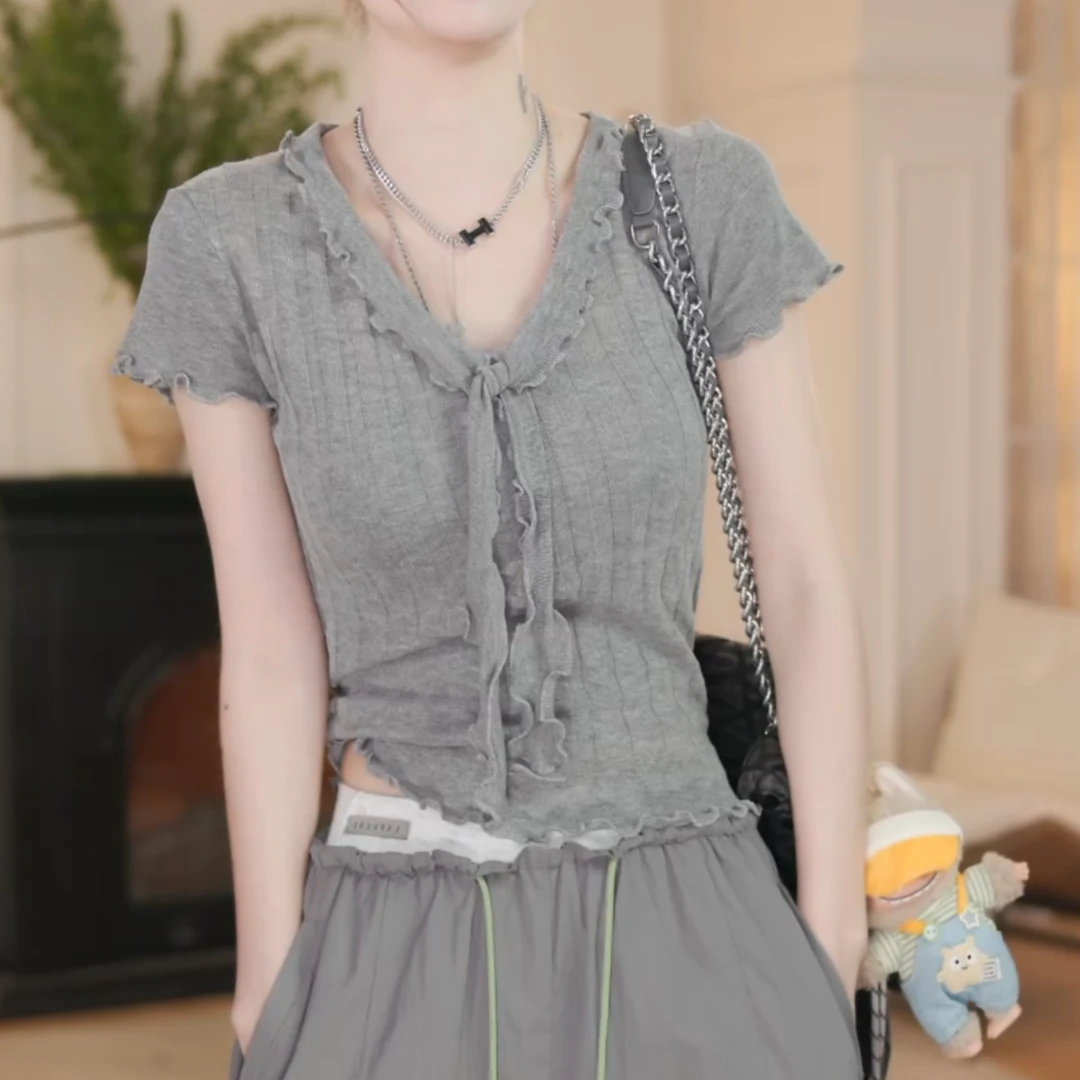 2025夏季新款设计感短袖针织衫修身显瘦上衣百搭t恤女 LK2503962