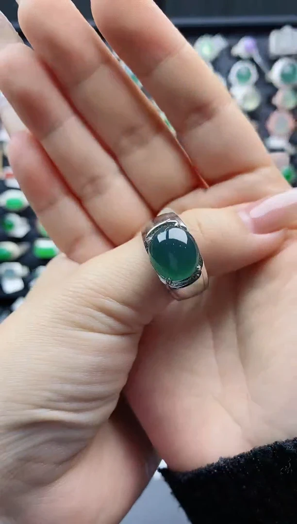 【闪购商品】翡翠戒指银S925镶嵌天然翡翠男戒