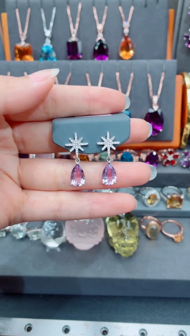 紫晶耳饰银S925镶嵌紫晶耳饰