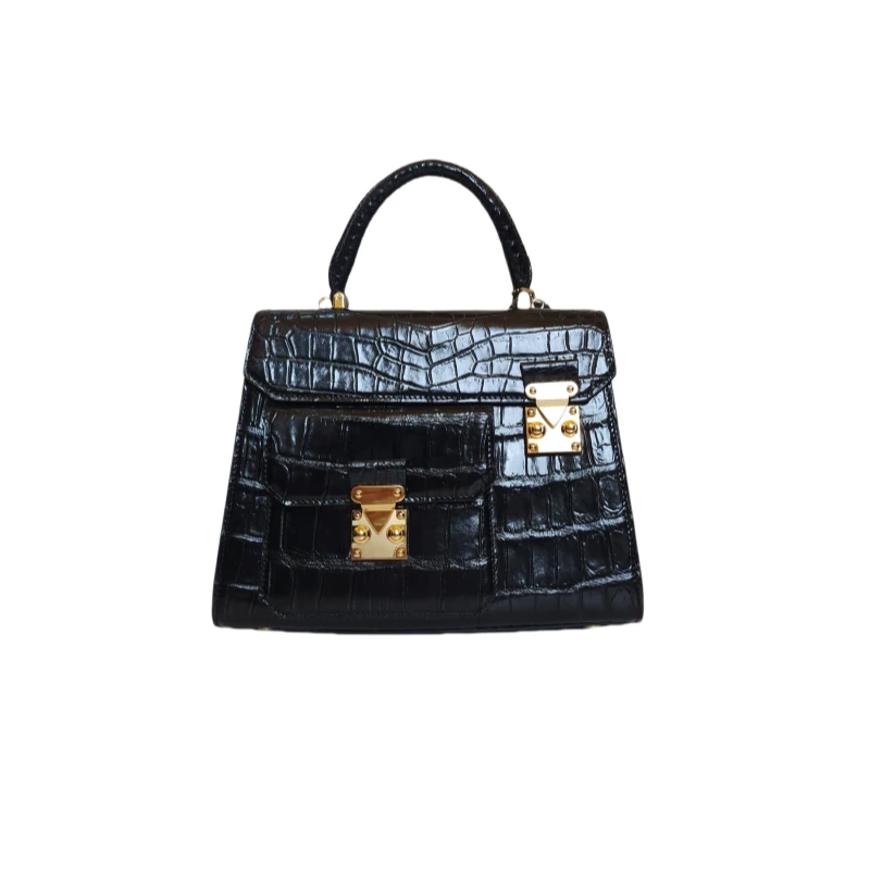 【2025高定女包】鳄鱼皮定制款黑色简约气质手提单肩斜挎女包X1201