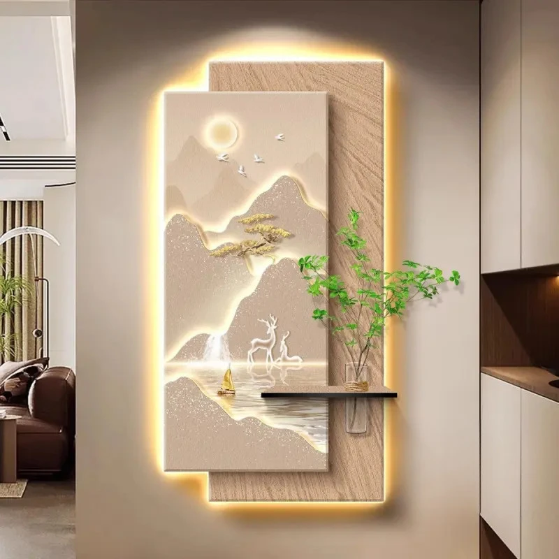 现代轻奢玄关装饰画客厅入户高级感水培绿植挂画新款走廊砂岩壁画