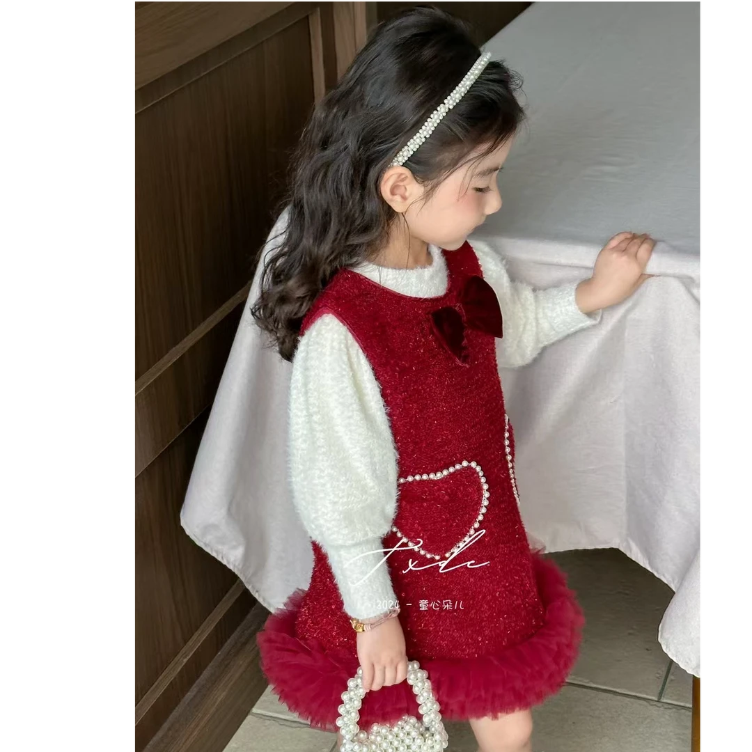 原创新款洋气加绒小香风女童加绒周岁生日新年年服套装秋冬套装