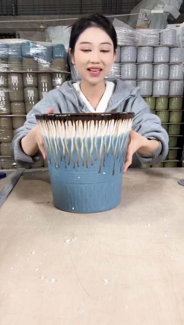 【闪购商品】陶瓷收腰深蓝流釉大号25x23