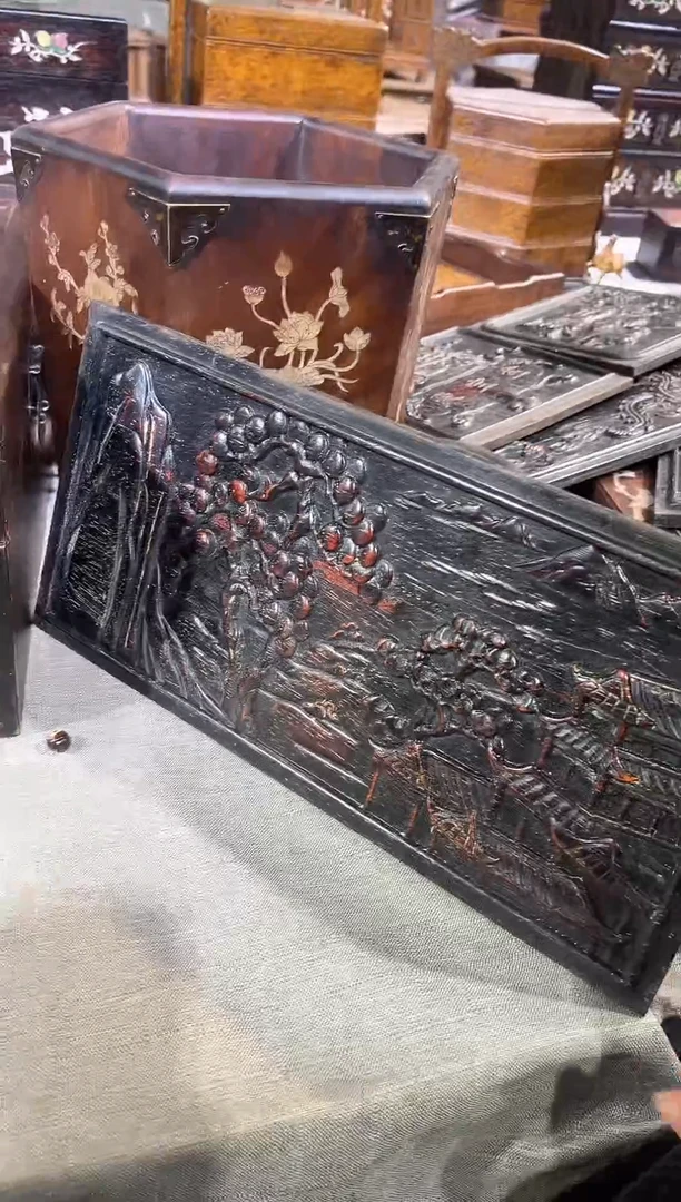 木紫檀雕刻山水横板