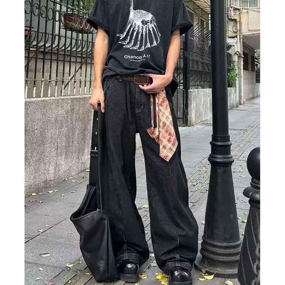 2025新款美式baggy阔腿丹宁弯刀牛仔裤男女款 宽松cleanfit穿搭