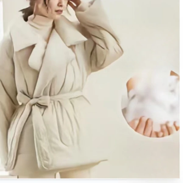 女士冬季西装领纯色保暖系带棉服4288气质