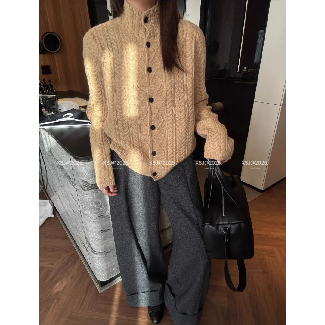 3668【立领重工麻花开衫】秋冬新款女士气质ins风毛衣外套