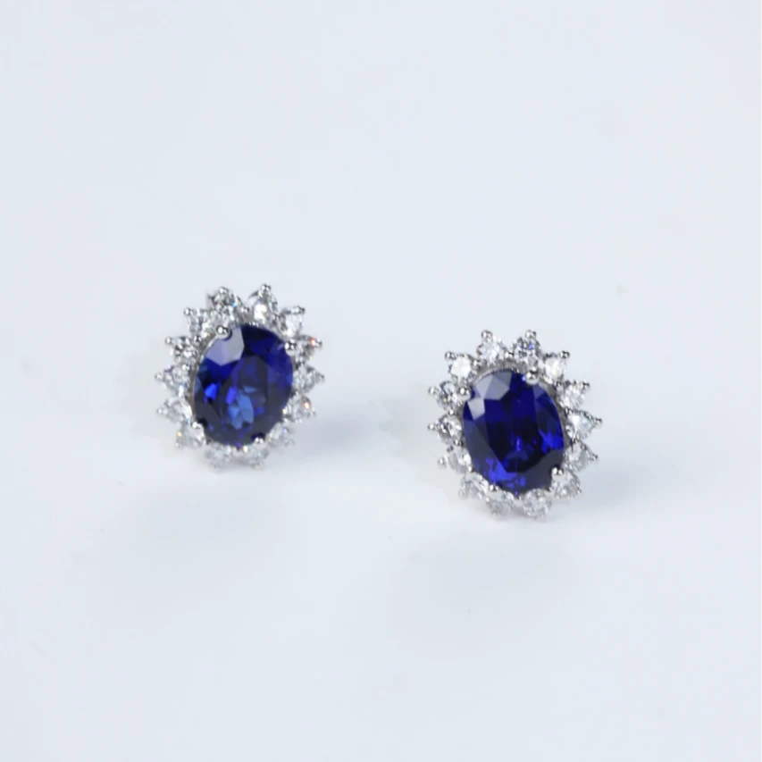 培育蓝宝石【三隆珠宝】#672 铂金PT950太阳花耳钉贵气奢华经典耐看