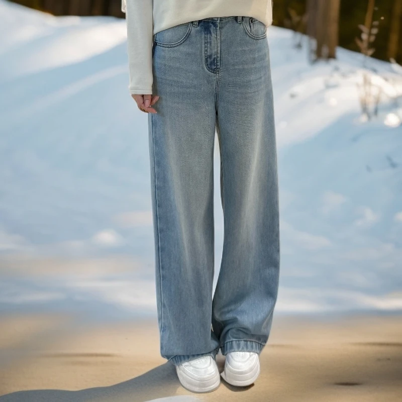 SUMU/宿慕冬季新品时尚加绒阔腿牛仔裤10-3显瘦百搭直筒长裤35085