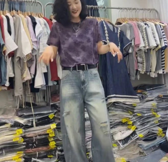 2025夏季新款网红同款洋气韩版潮流设计感T恤上衣牛仔裤XIO