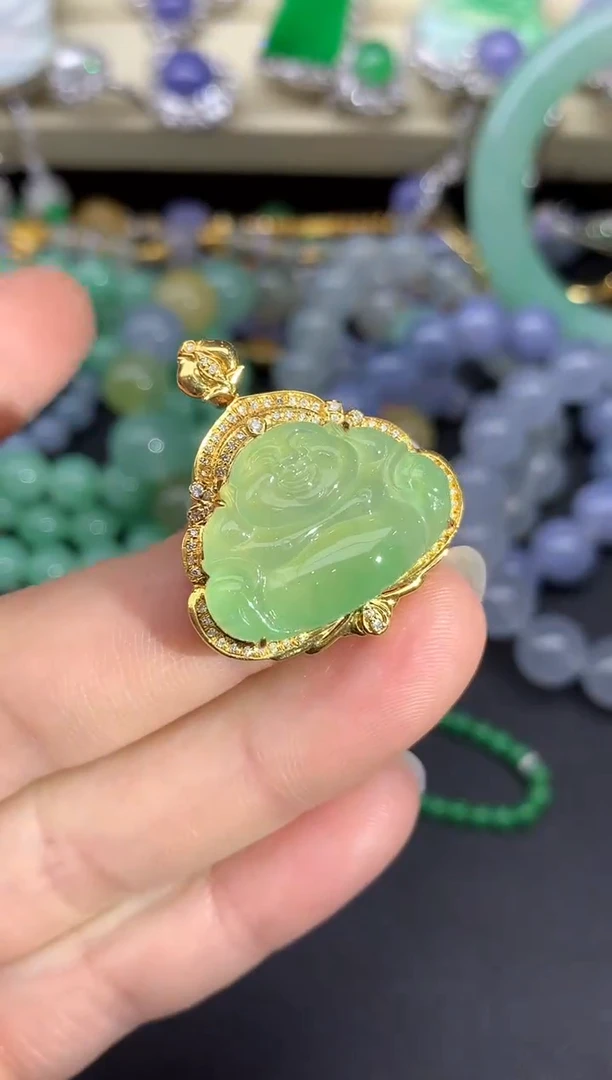 颈饰18K金镶嵌翡翠358-雪姐翡翠天天见